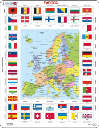 Evropa mapa / vlajky - Vzdělávací puzzle - 